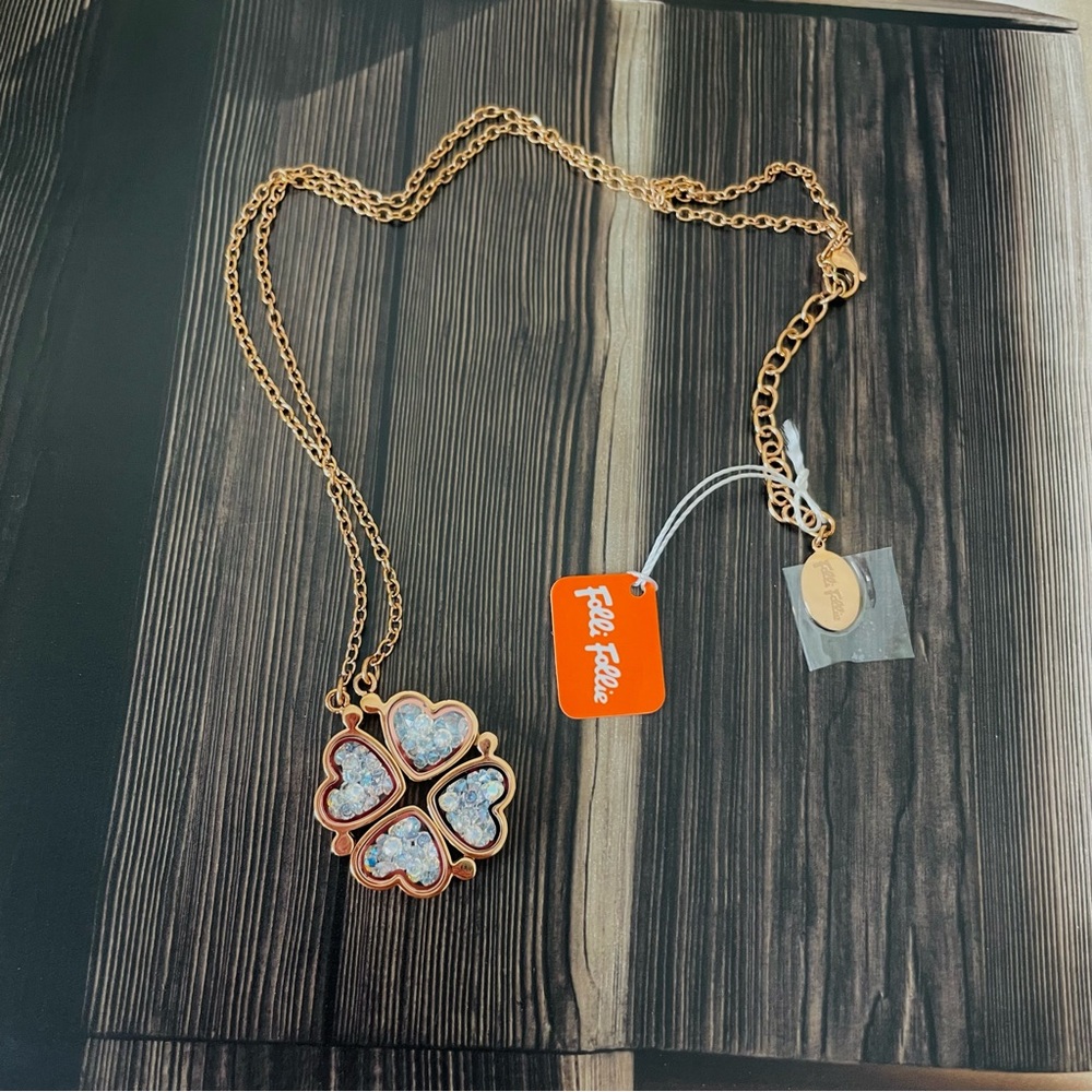 Folli Follie Crystal Clover Rose‎ Gold Necklace